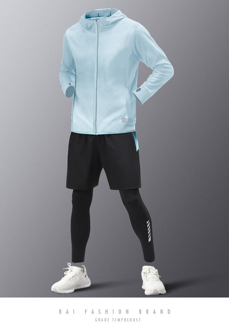 5pcs Men's Lightweight Summer Ice Silk Athletic Set Quick-Dry Running Clothes Outdoor Kit Cycling Fitness Men's Sportswear Set