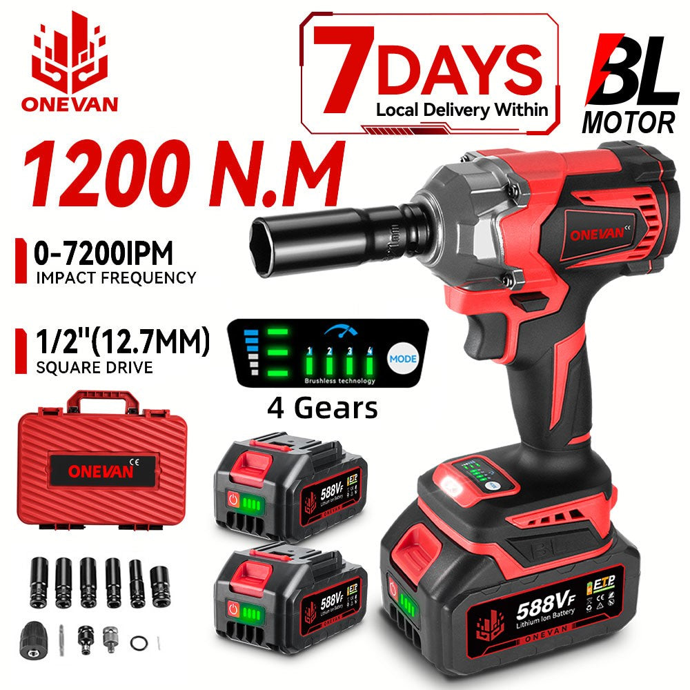 ONEVAN 1200W Brushless Cordless Electric Impact Wrench Portable Screwdriver Drill Repair Power Tool For Makita 18V Battery Pin