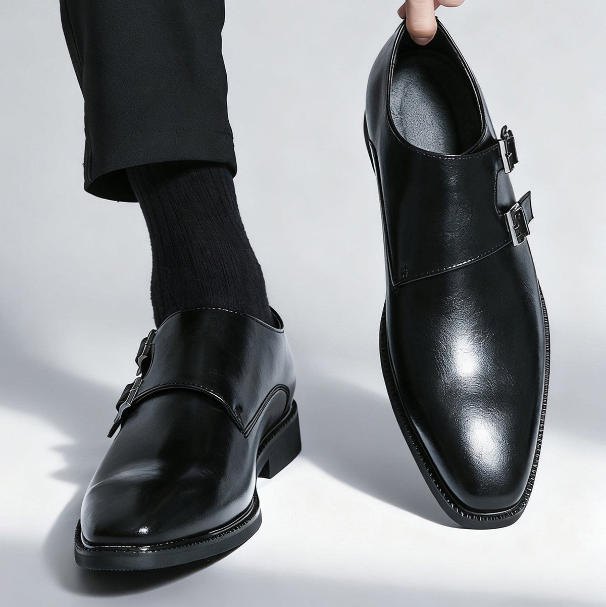 Classic Retro Dress Men's Monk Leather Shoes With Pointed Toe Buckle Business Office Wedding Comfortable Men's Oxfords Shoes