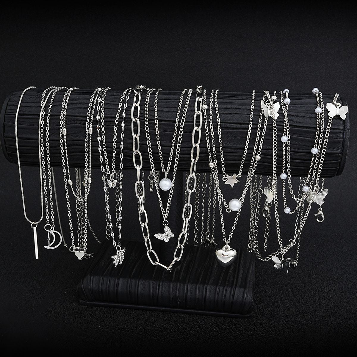13Pcs/Set Simple Temperament Necklace Set Butterfly Pearl Heart Star Zircon Silver Color Necklace for Women Fashion Jewelry Gift