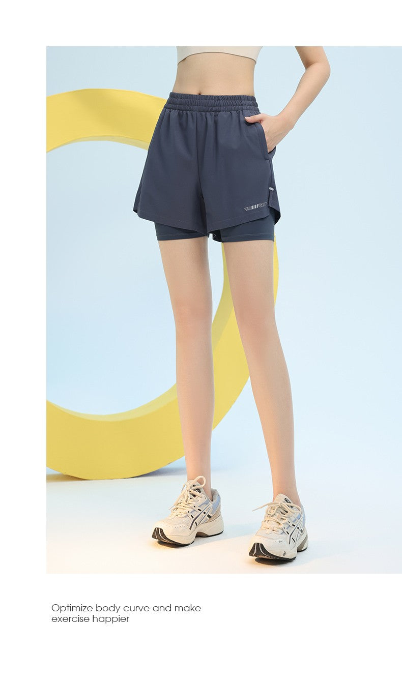 PHIGEER High Waist Yoga Shorts Summer 2 in 1 Quick Dry Workout Shorts with Pockets Women Lightweight Sweatshort Gym Clothes New