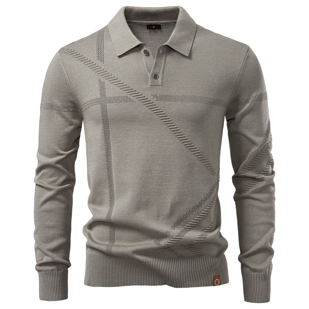 New Autumn Winter Thermal Comfort Mens Polo Shirt For Solid Stripe Long Sleeve Slim Fit Warm Social Casual Sweater for Men