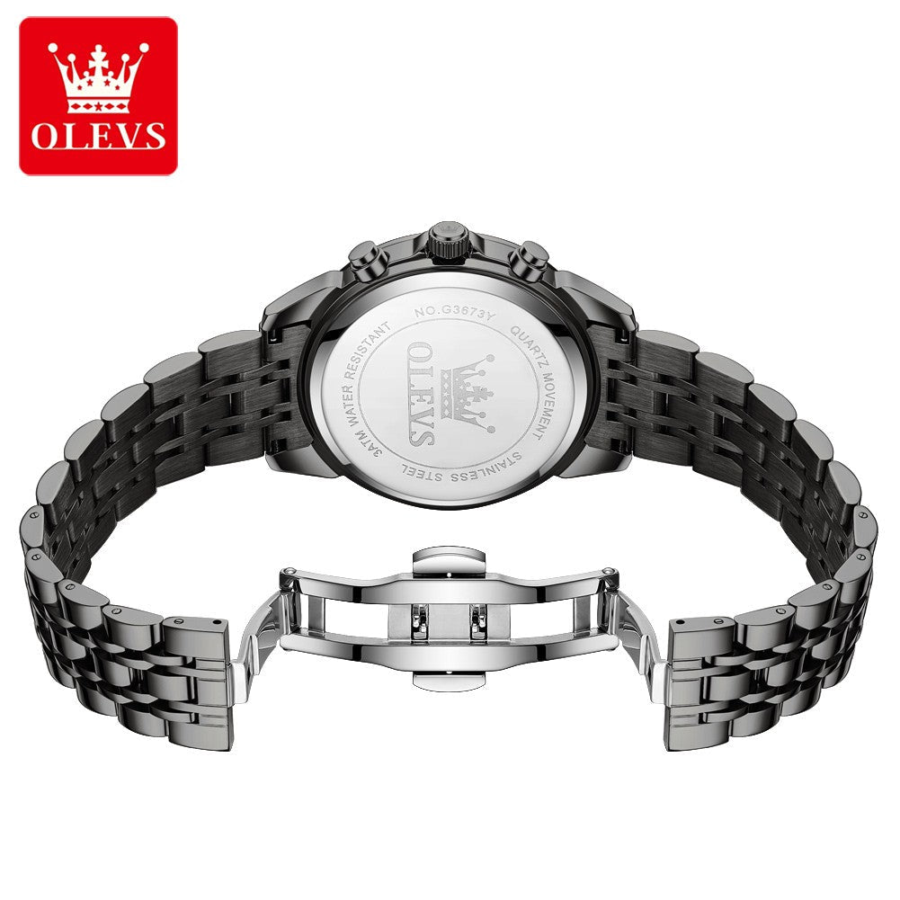 OLEVS Original Fashion Moon Phase Men's Watches Waterproof Chronograph Quartz Watch Stainless steel Calendar Brand Wristwatch