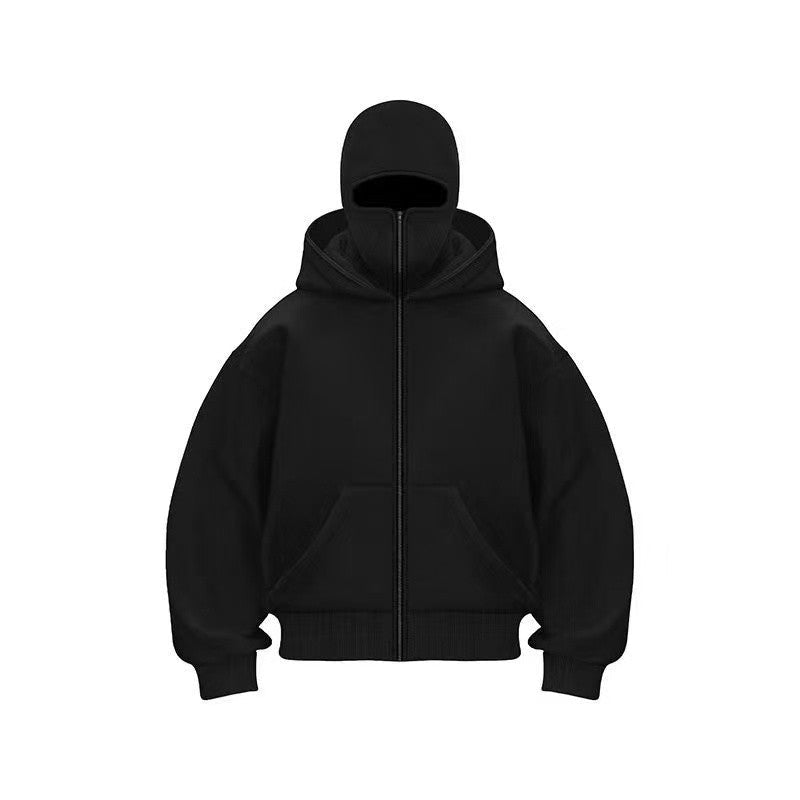 Men and women Balaclava Y2K Gothic Harajuku winter new item double hooded sweatshirt men's hooded mask zipper sportswear