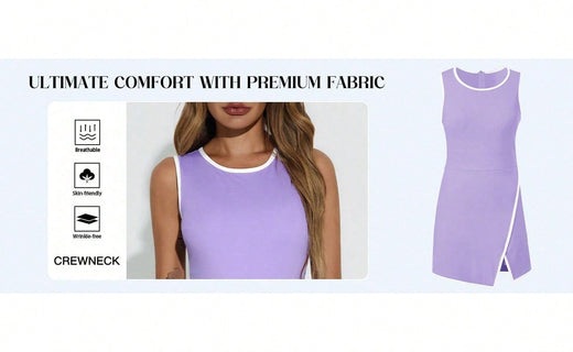 Women's Tennis Dress With Built-In Shorts & Pockets, Sleeveless Athletic Mini Dress With Bra, Golf Sports Dress