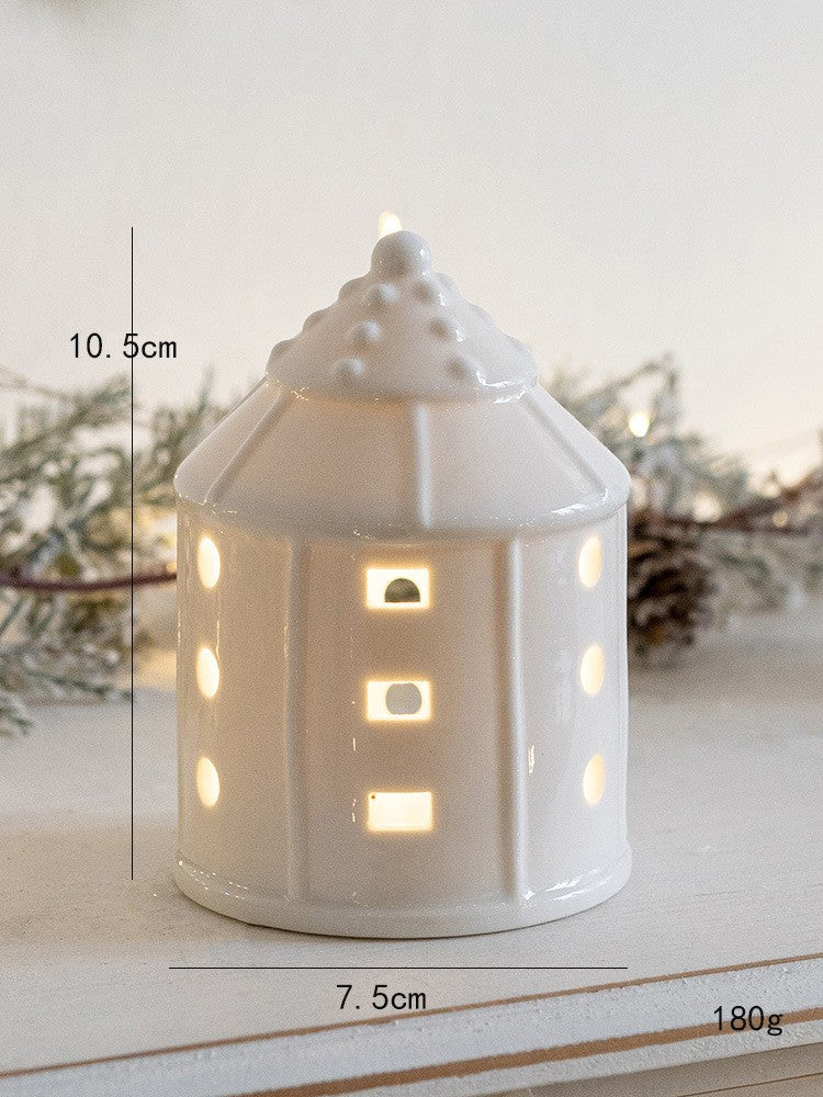 Glowing Ceramics Village House LED Light Up Porcelains Statue Figurine Festival Home Desktop Decors Christmas Ornament