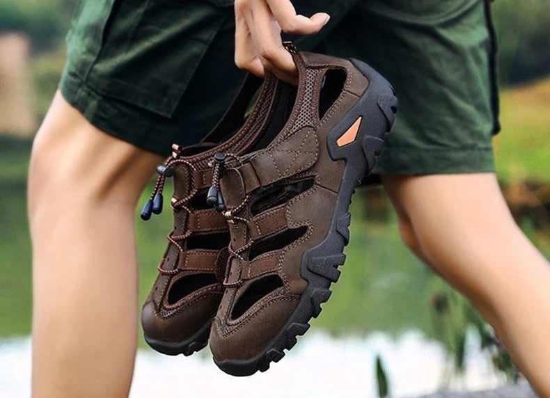 New Summer Mens Sandals Genuine Leather Antiskid Breathable Outdoor Sandalias Trekking Casual Beach Shoe Male Loafers Big Size