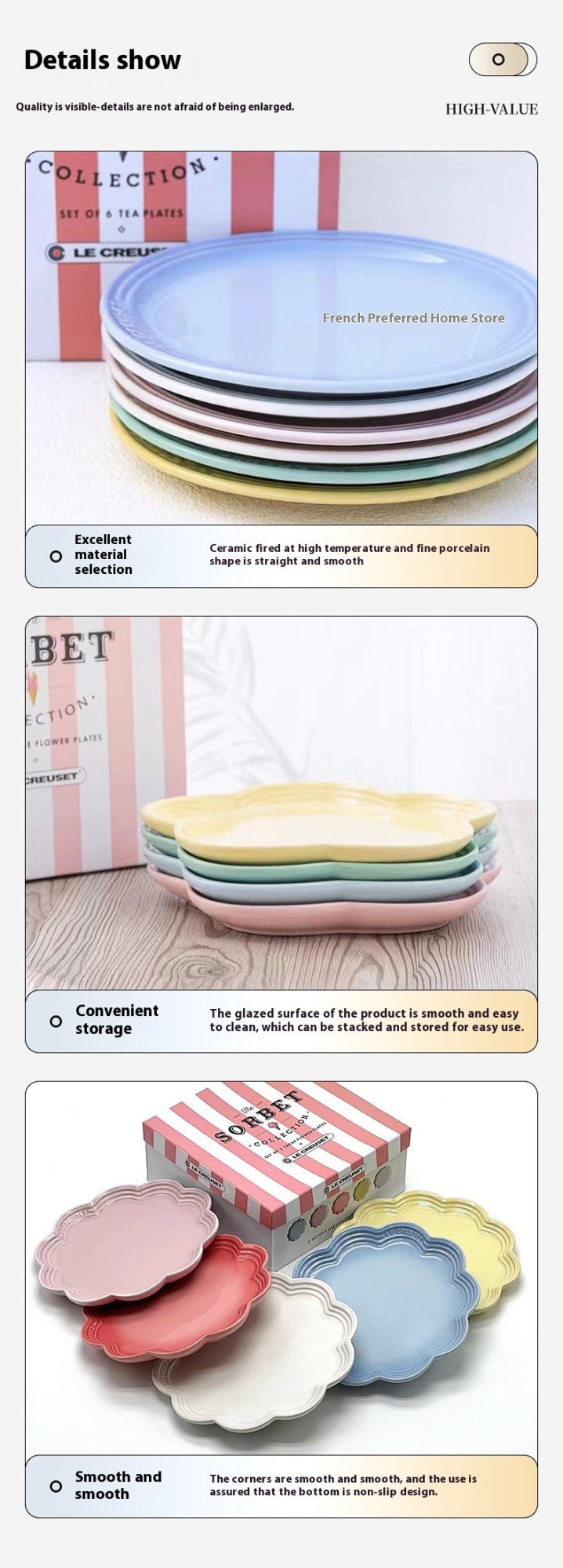 Le Creuset Cool Color Ceramic Dinner Plate Set High-Temperature Resistant 18cm/23cm Flower Plate Kitchen Dining Tableware