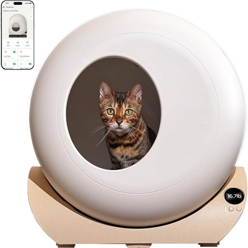 Smart Cat Litter Box with App Control, Odorless, Large Capacity, Includes 40 Bags