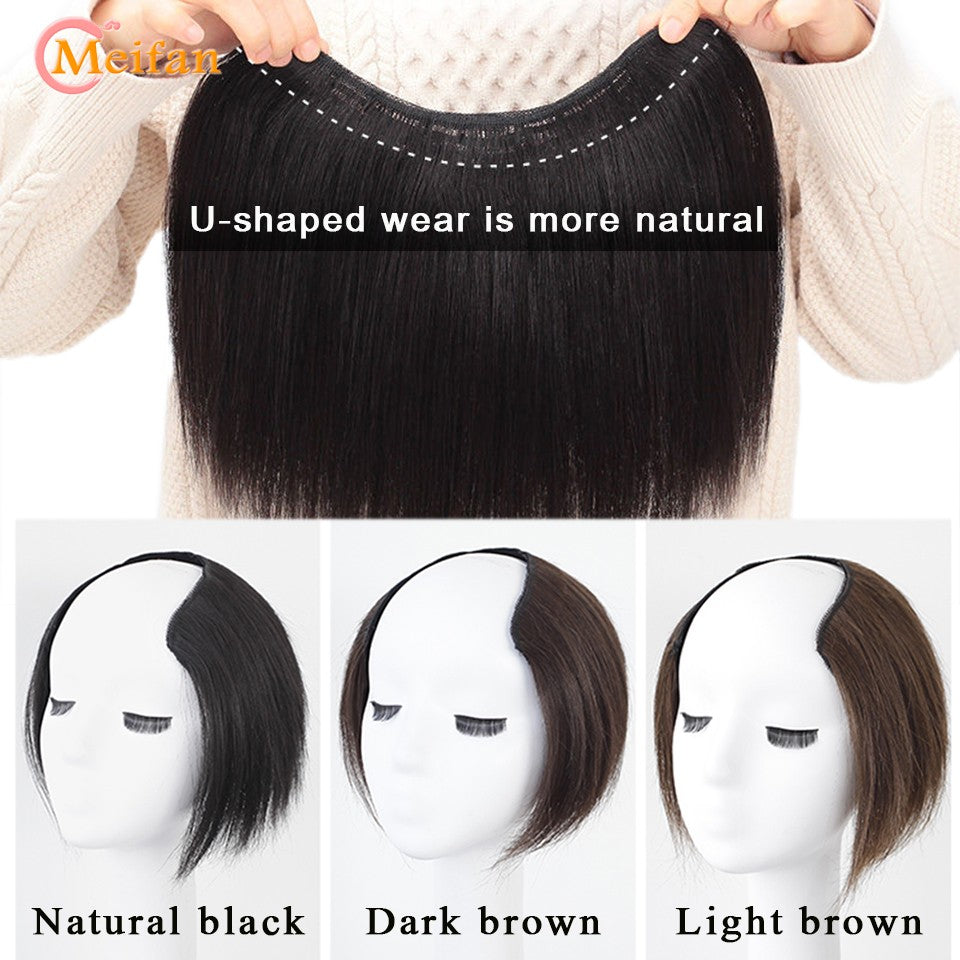 MEIFAN Synthetic Long Straight U-Shaped Half Head Wig for Women Black Brown Clips in Hair Extension Natural Fake Hairpieces
