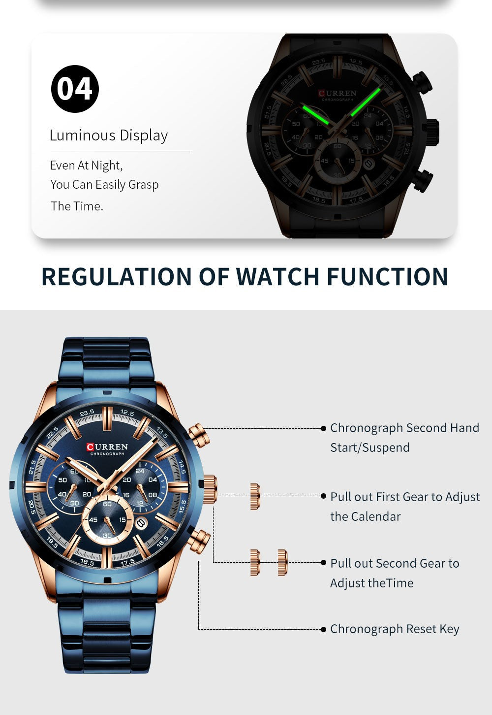 CURREN Men Watch Top Brand Luxury Sports Quartz Mens Watches Full Steel Waterproof Chronograph Wristwatch Men Relogio Masculino