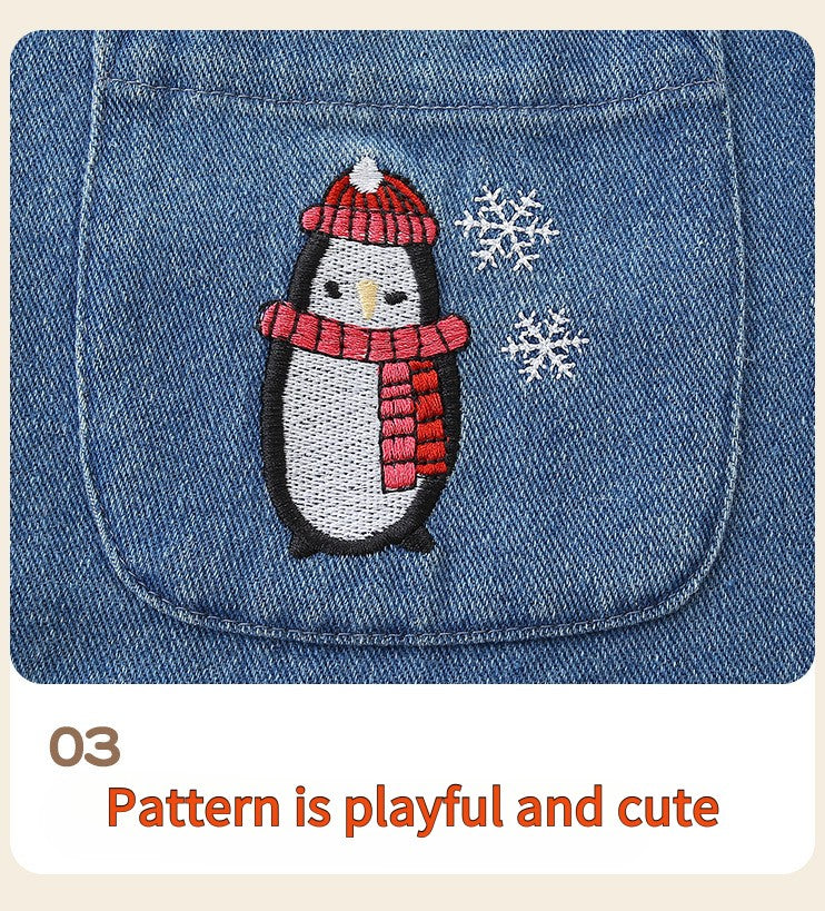 New Girls' Dress Round Neck Children's Princess Dress Denim Fabric Toddler Kids Clothing 4-8Y