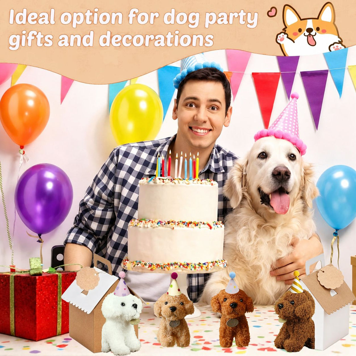 8-36Pcs Puppy Stuffed Animals Bulk Adopt A Puppy Party Favors with Card Hat Paper Boxes Birthday Stuffed Dogs Keychain for Kids