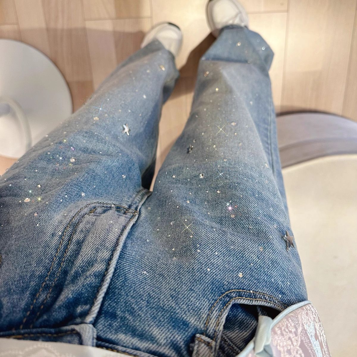 2024 Spring New Narrow Straight Jeans Women's Slimming Fashionable All-Match Rhinestone women jeans pants