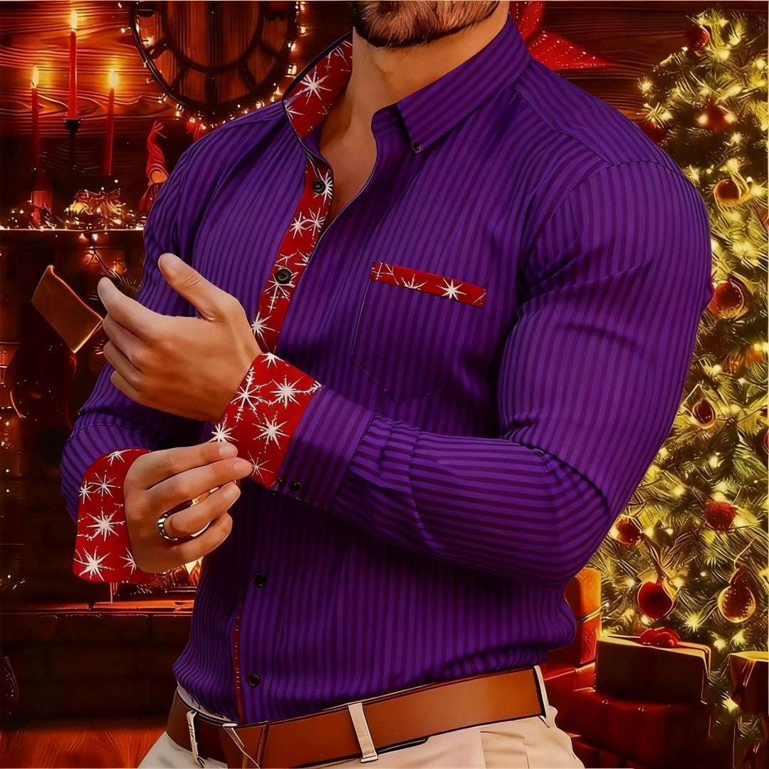 2026 New Christmas Men's Shirt - Buttoned Casual Shirt - Long Sleeve Series - Embroidered Patchwork Shirt - Daily Casual Wear -
