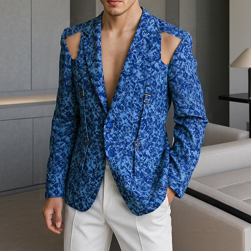 INCERUN Men Blazer Printing Hollow Out Lapel Long Sleeve Male Suit Streetwear Elegant Fashion Casual Thin Coats Men Blazer S-5XL