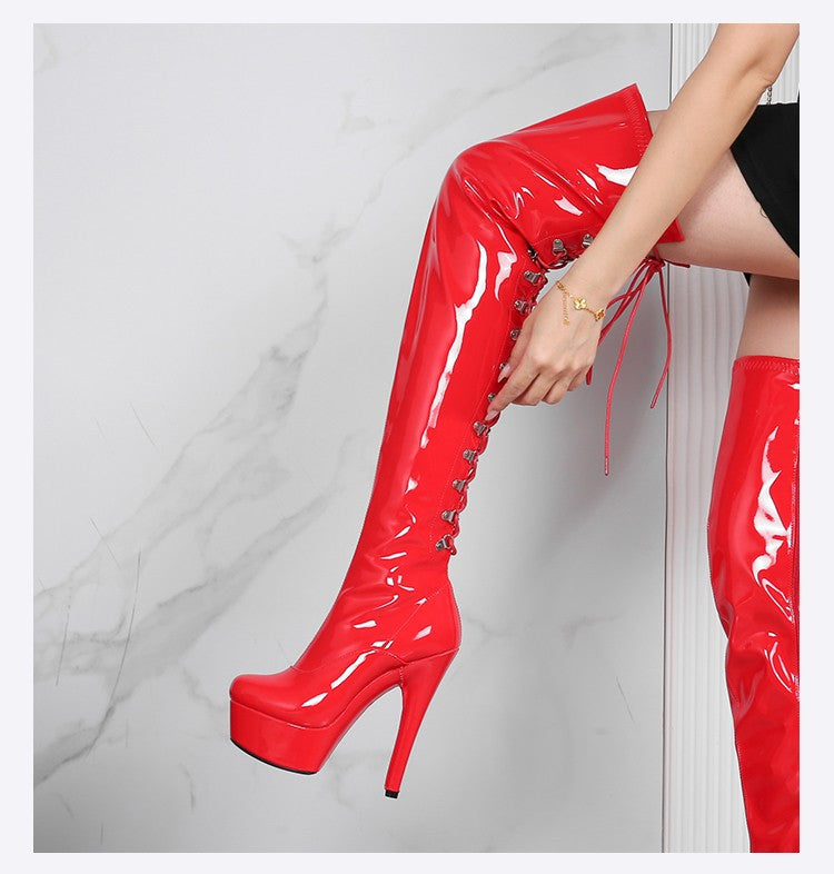 New Black Pole Dancing Long Shoes Night Club Party Queen Boots Over the Knee Boots High Heels Women Boots Sexy Thin Heels Shoes