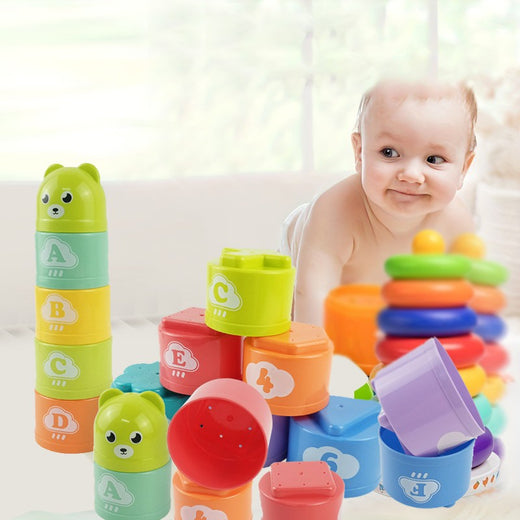 9PCS Fun Rainbow Cups Stacking Cups Figure Letters Baby Children Educational Toy Stacking Tower Mini Bear Kids Toddler toys