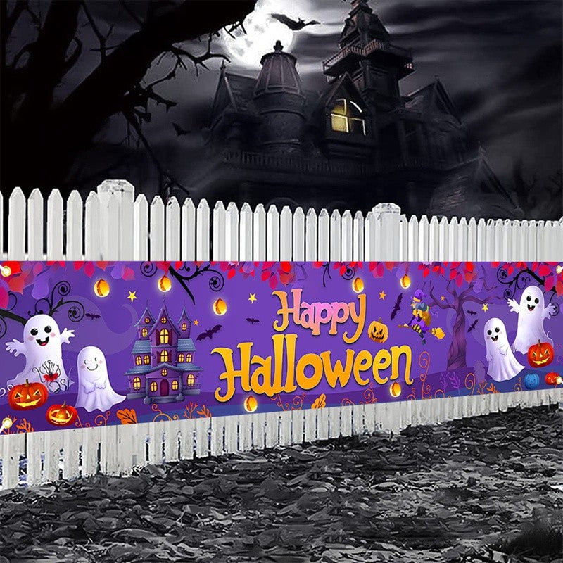Ghost Halloween Pumpkin Banner Retro Halloween Party Signs Banner Decorations Fence Yard Porch Sign Outdoor Terror Decorations