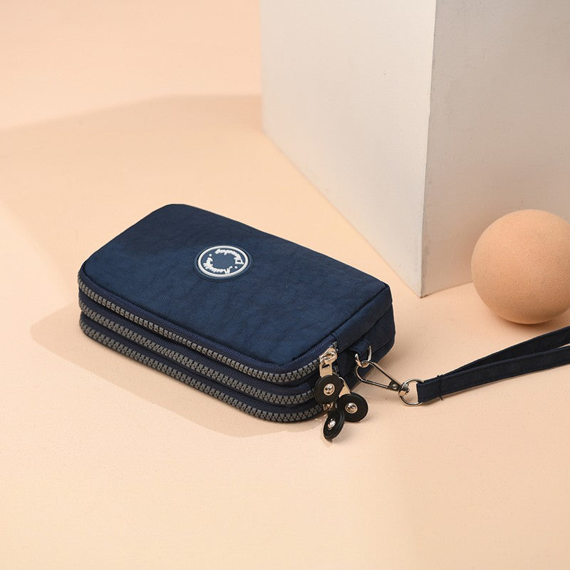 New long women's clutch, three-layer zipper, large-capacity coin purse