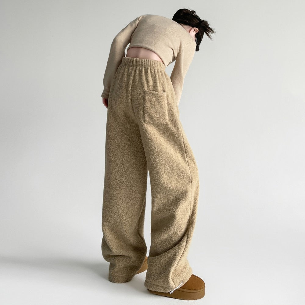 2025 New Winter Velvet Thick Pants Men Warm Straight Casual Pants Streetwear Loose Wide Leg Pants Thicken Lamb Wool Trousers
