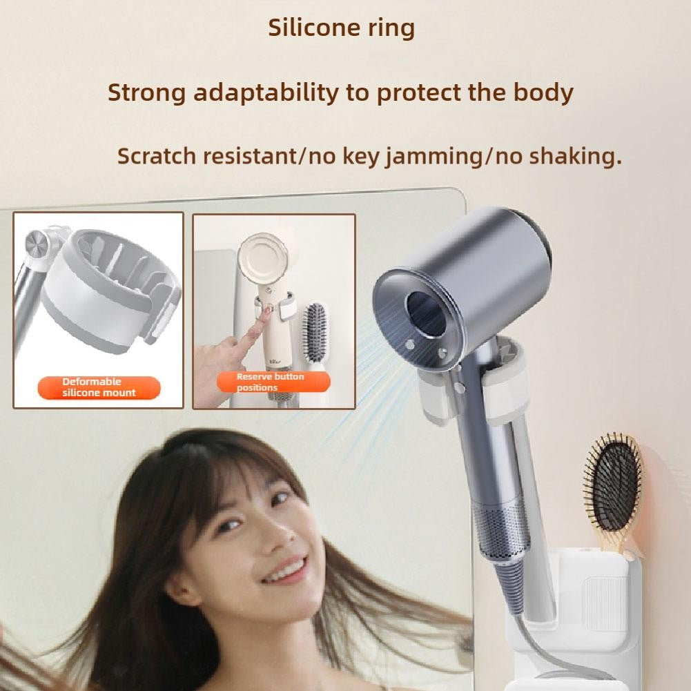 Angle Adjustable Hair Dryer Holder Non-Drilling Wall-Mounted Hair Dryer Stand For Bathroom Free-hand Lazy Storage Rack Shelf