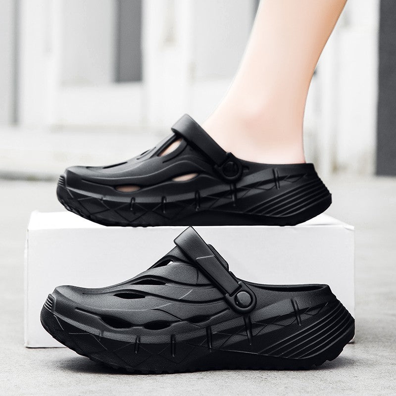 Men's summer casual anti-slip and wear-resistant hollow thick-soled flip-flops with a feeling of stepping on feces, EVA croats