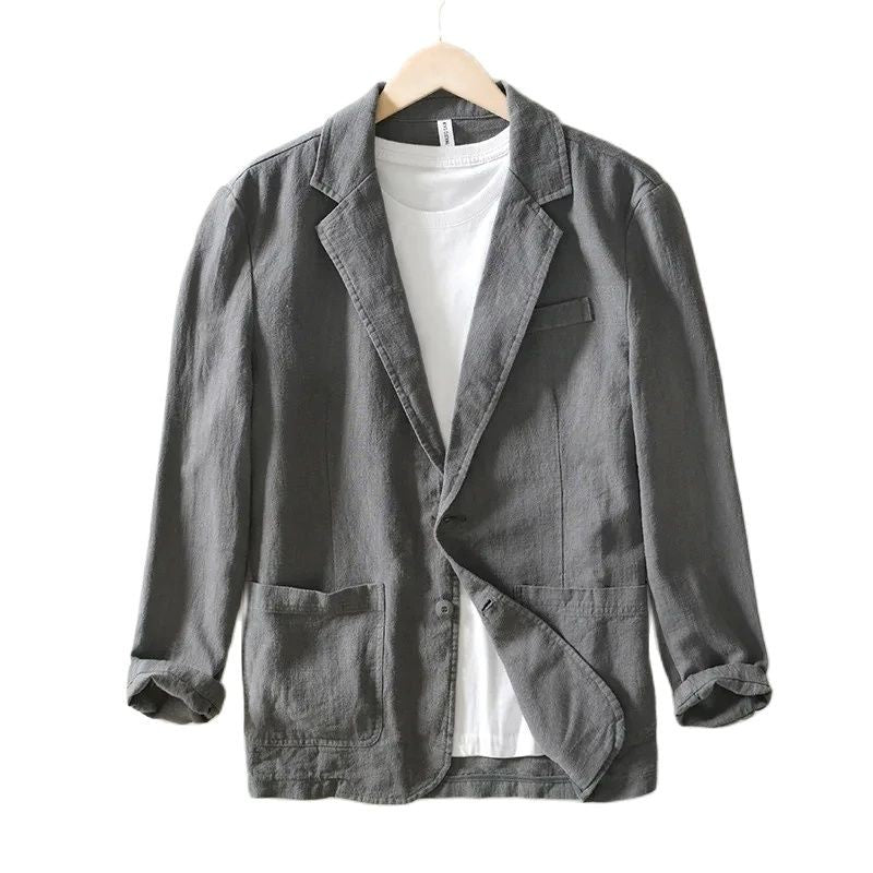 2023 White black blue Travel quality Men's Casual Suit Autumn Cotton Linen Loose Solid Color Thin Regular Casual Suit Jacket