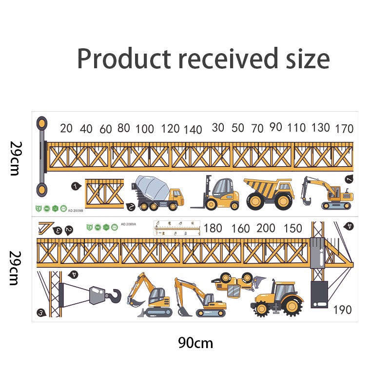Height Stickers Construction Vehicle Tower Crane for Kids Room Kindergarten Baby Measuring Height Ruler Wall Stickers Boys Gift