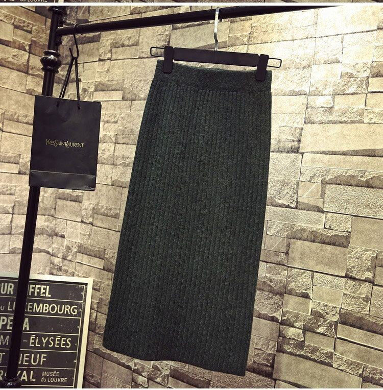 Bodycon Vintage Knit Long Skirt Womens Pencil Fall Winter Skirts Black Streetwear High Waist Harajuku Clothes Wrap Skirt
