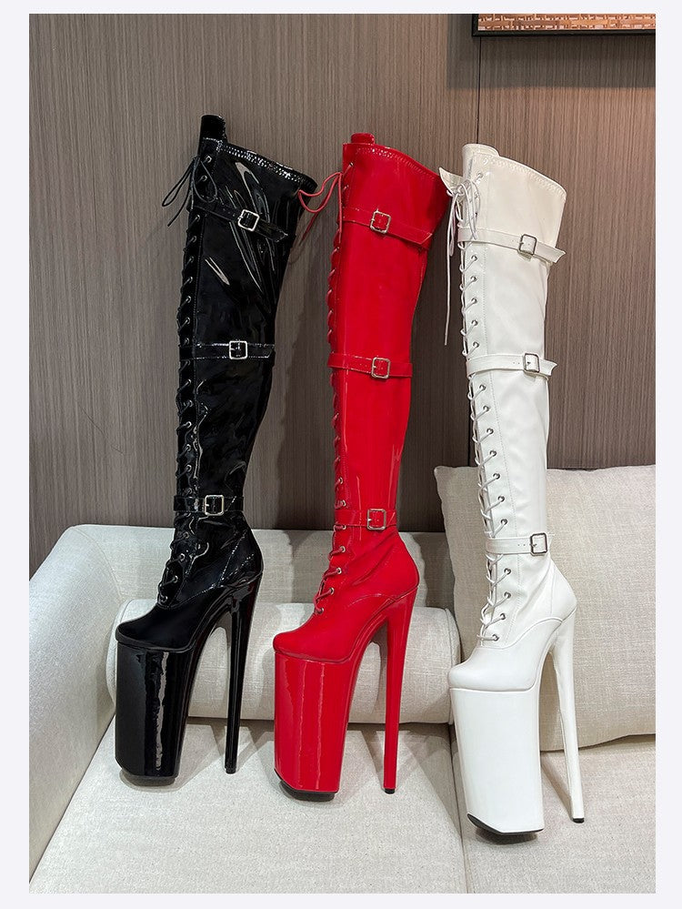 26cm Super High Heel Thigh High Boots Sexy Women Shoes Pole Dance Stripper Shoes Platform Over-the-Knee Zip Crotch High Boots