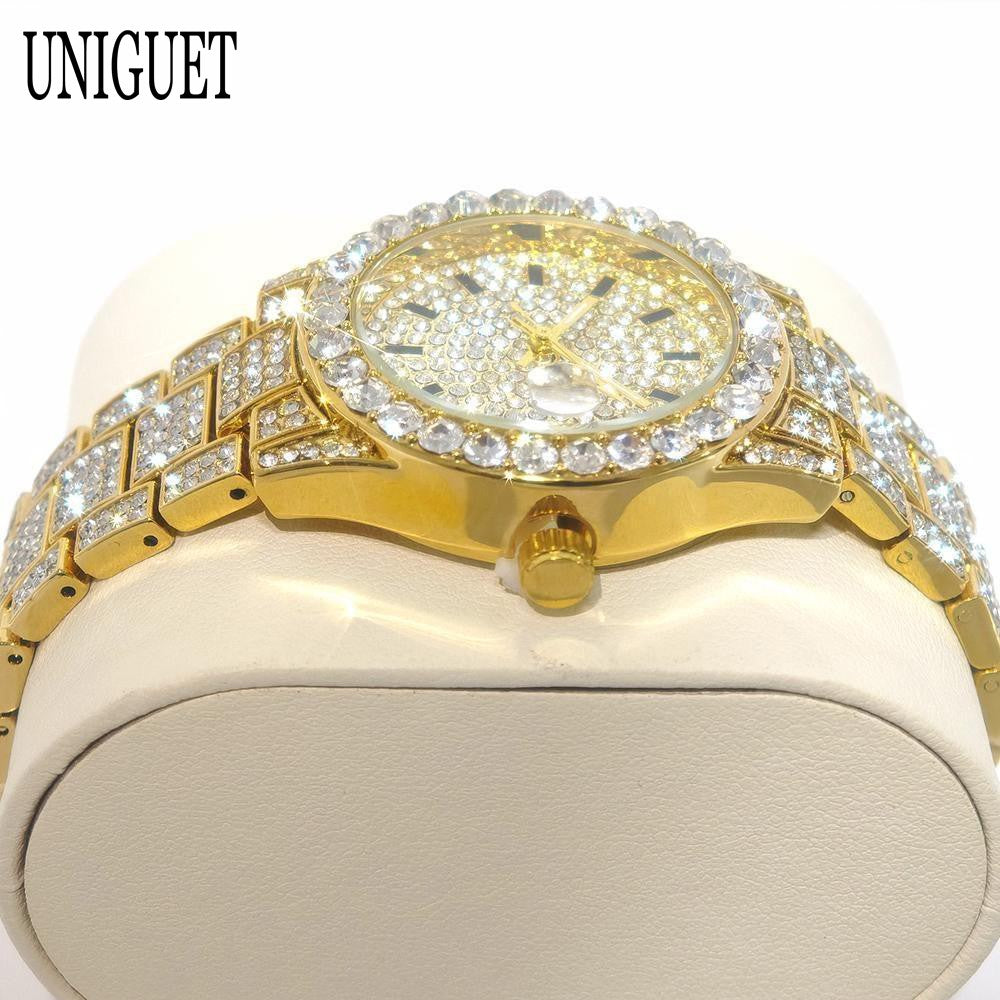 Luxury Jewelry Watch For Womens UNIGUET Fashion Small DialWaterproof Hip Hop Iced Diamond Quartz Wristwatch Small Size For Women