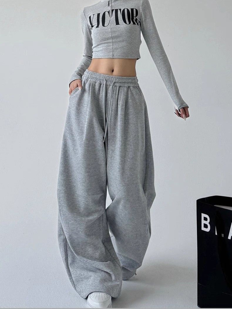 Y2K Harajuku Wide Leg Sweatpants Women Streetwear Baggy Oversize Gray Sports Pants High Waist Drawstring Casual Joggers Trousers