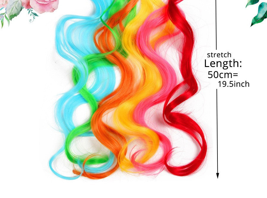 Synthetic Rainbow Wavy Hair Extensions Long Hair Extensions One Single Clip In Wigs Colorful Synthetic Fiber False Fake Hair 20";;VERDADEIRO;;"Q33,20inches