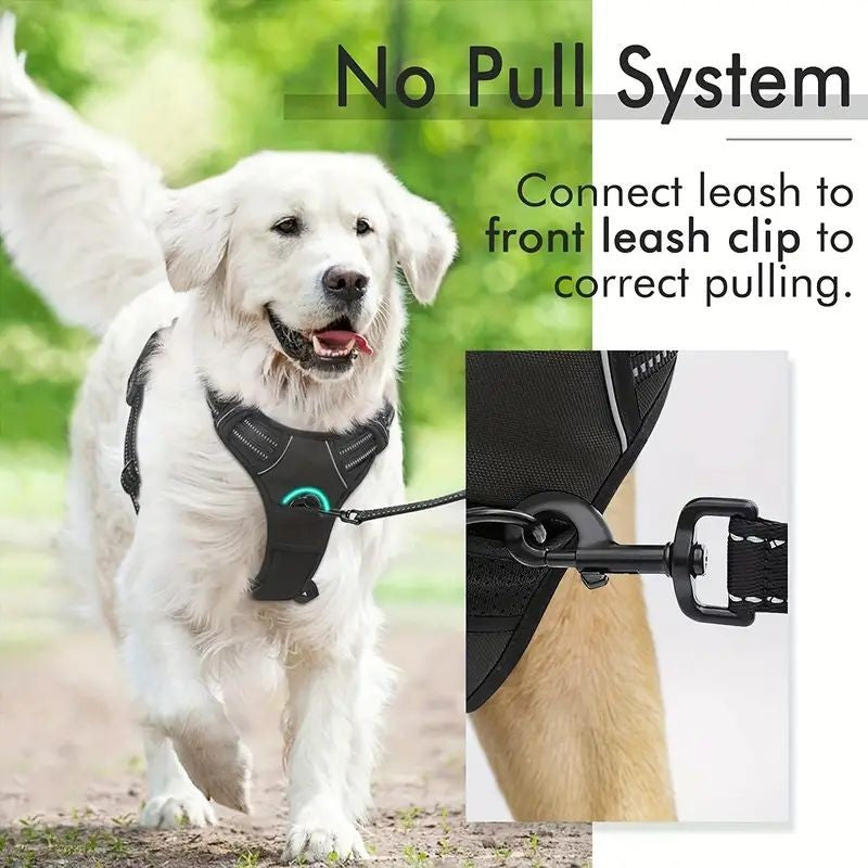 Dog Harness No Pull with 2 Leash Clips, Adjustable Soft Padded, Reflective Oxford No Choke Pet Vest with Easy Control Handle