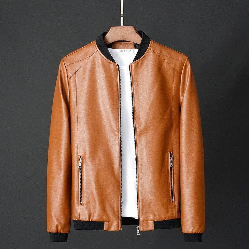 Big size leather jacket men's autumn stand collar men's leather jacket fat guy leather jacket youth motorcycle leather jacket