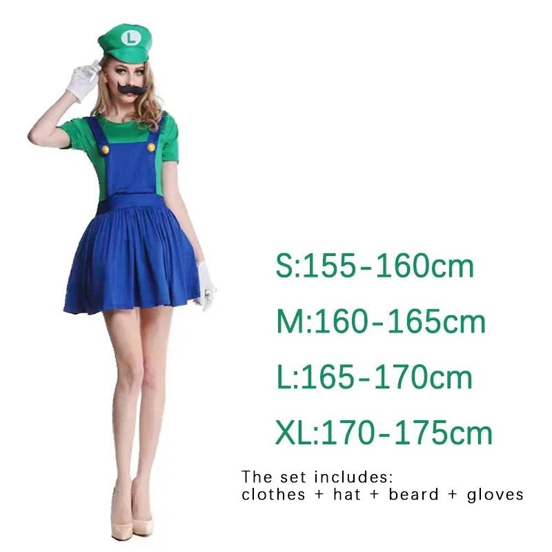 Game Marios Super Luigi Brothers Uniform Set Cosplay Costumes Funny Anime Adult Men Jumpsuit Woman Dress Halloween Costume