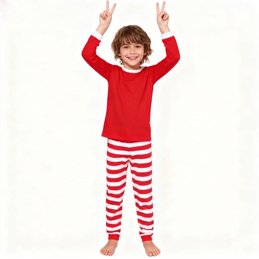 Boys Girls Christmas Pajama Sets Red Top with Striped Pants Long Sleeve Pijama Children Sleepwear kids Pjs for Xmas Festive