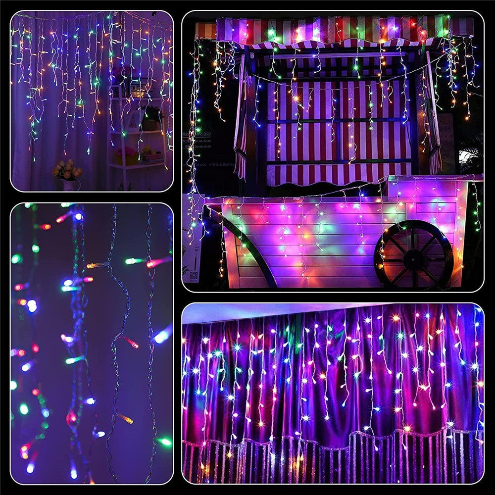 Solar Curtain Icicle Light 3.5M Eaves Decor Outdoor Fairy String Lights Wedding Party Christmas Stair Decor Garden Garlands