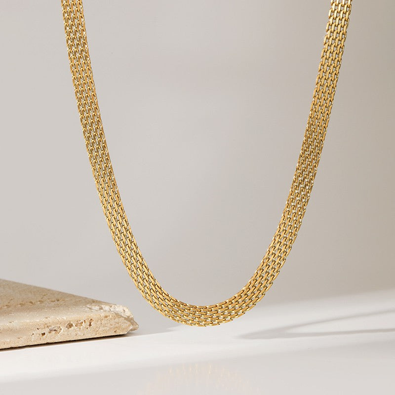 GANEMLY 316L Stainless Steel Metal Wide Chain Necklace Bracelets Waterproof Jewelry Set Gold Color Chain Charm Jewelry Set Gift