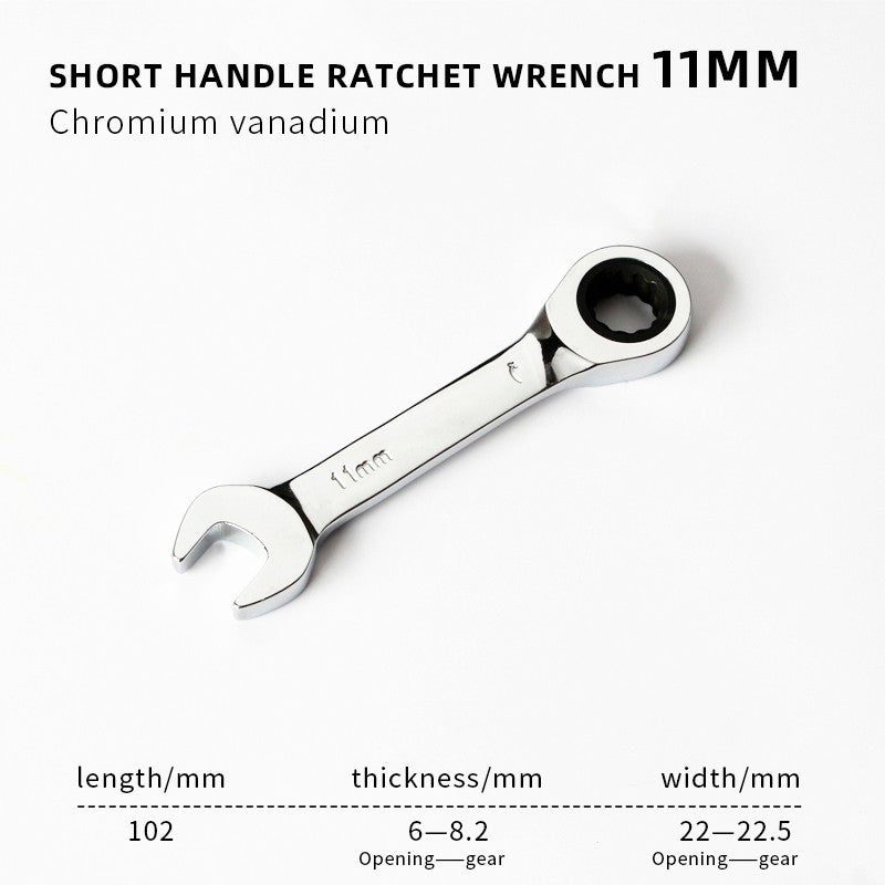 1PCS Stubby Ratchet Spanner - 6-19mm Range, 72 Tooth Short Handle Ratchet Socket Wrenches for Auto Repair and Nut Repair