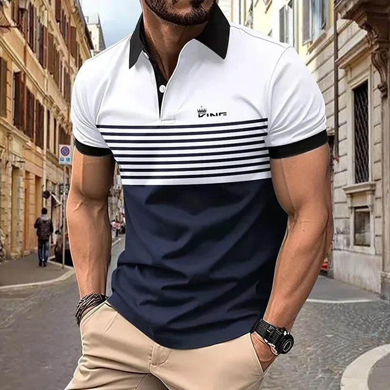 Summer Men's Stripe Print Polo Shirt Short Sleeve Turn-Down Collar Button Tshirts &for Men Casual Streetwear New Male Tops