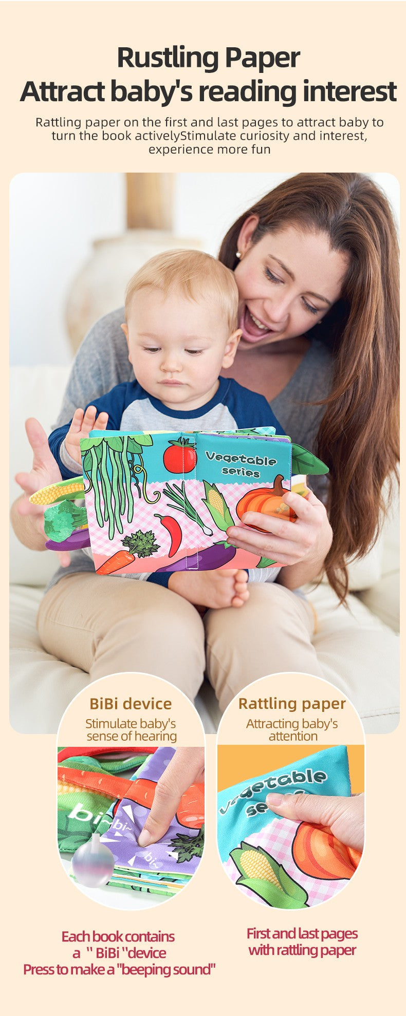 Baby Cloth Book 6-page 0-3 Year Old Infant Early Education Toys Vegetable Enlightenment Cognition Cloth Book Baby Toys