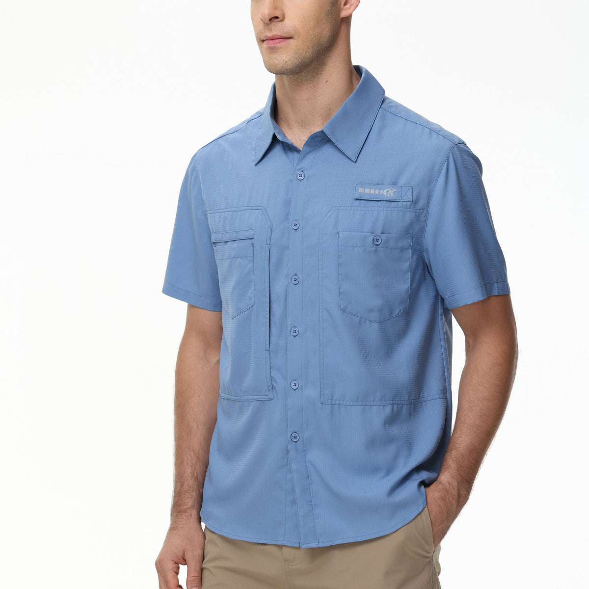 Men's Short Sleeve Lightweight Fishing Shirts, UPF 50+ Breathable Cargo Shirt, Button Down Tactical Shirts with Zip Pocket