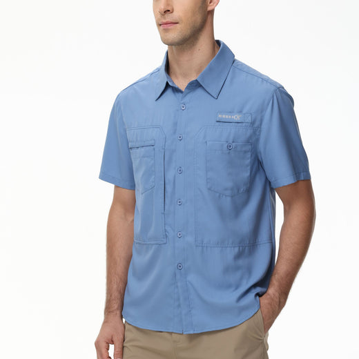 Men's Short Sleeve Lightweight Fishing Shirts, UPF 50+ Breathable Cargo Shirt, Button Down Tactical Shirts with Zip Pocket