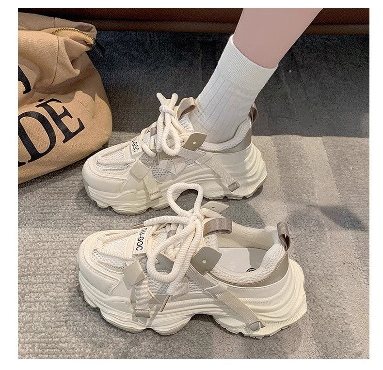 Women's Chunky Sneakers Breathable Mesh Platform Sports Shoes Woman Fashion Lace Up Thick Sole Casual Shoes Mujer