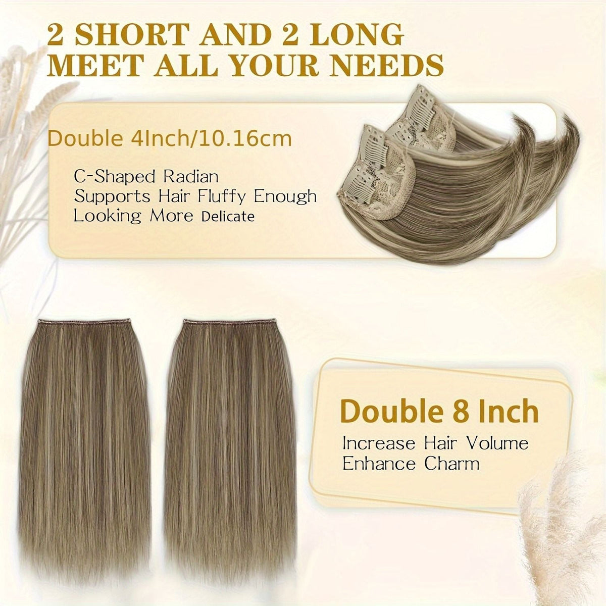 4pcs Synthetic Hair Toppers For Women - Short Thick Hairpieces With Invisible Clips - Hair Extension For Thinning Hair Adding Vo