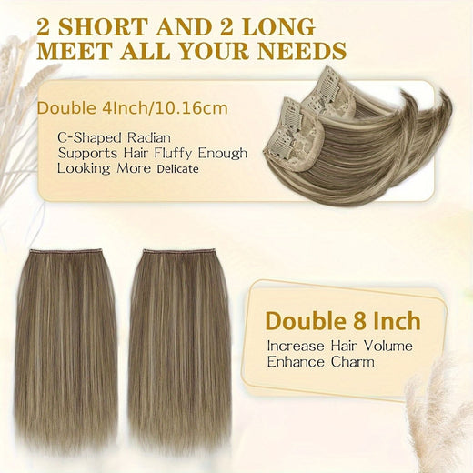 4pcs Synthetic Hair Toppers For Women - Short Thick Hairpieces With Invisible Clips - Hair Extension For Thinning Hair Adding Vo