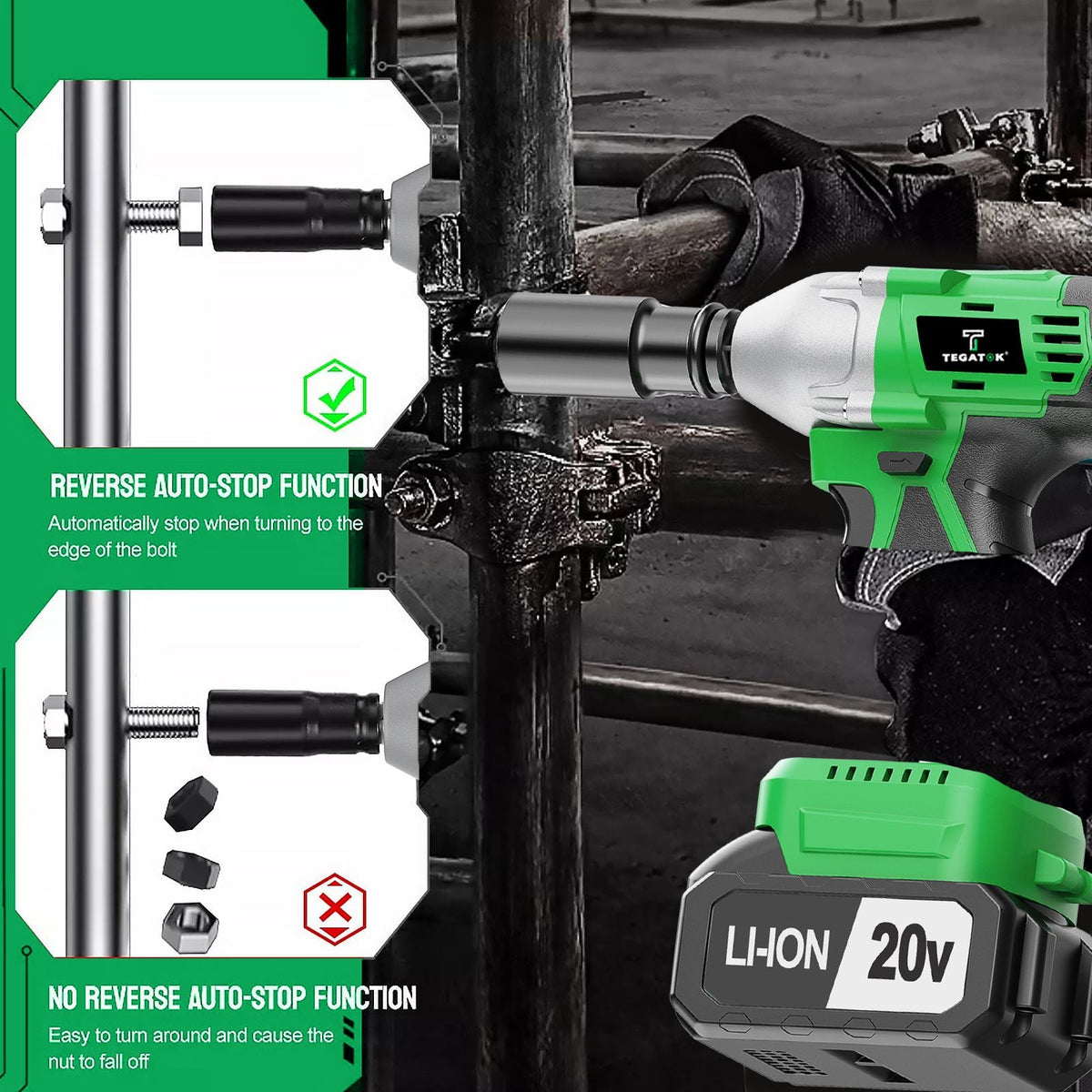 3-IN-1 Electric Wrench with High Torque 430Nm Brushless Electric Wrench for Car Maintenance Tools Cordless Wrench 20V Electric