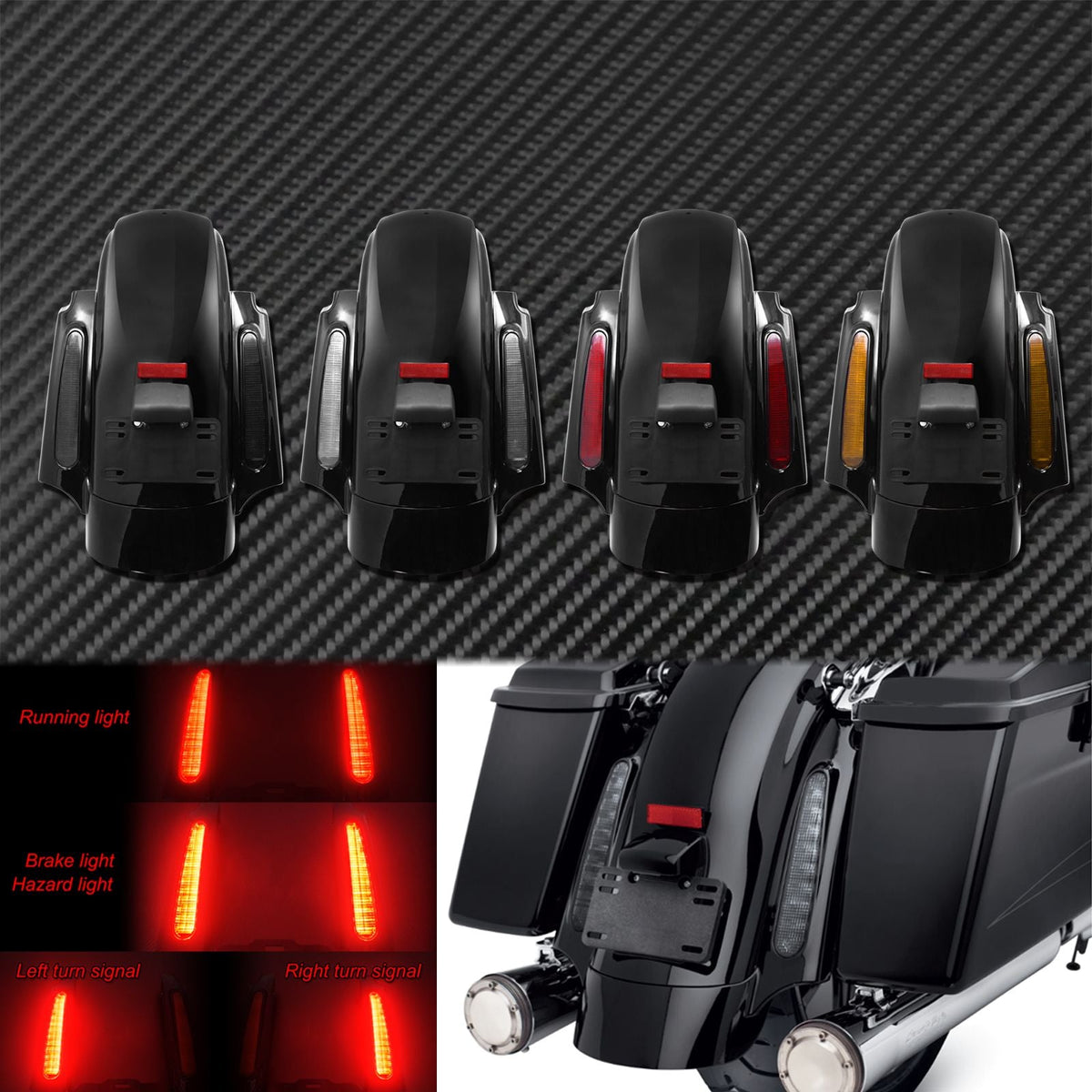 Motorcycle Rear Fender System Extension LED Fascia Set For Harley Touring 2009-2024 CVO Road Street Glide FLHR Ultra Limited
